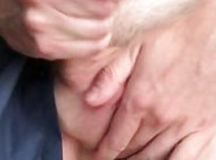 Handsome hairy daddy jerks dick and cums, fingered in ass