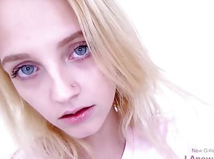 Cute blue-eyed teen fucks & swallows jizz