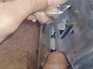 Long piss shot on a plastic bag