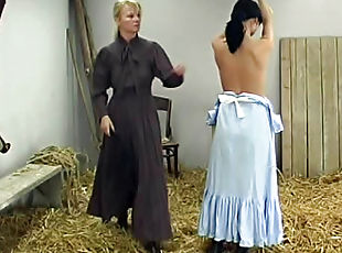 Whipping for naughty girl in prairie dress