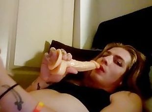 Cumming all over myself while sucking a big cock