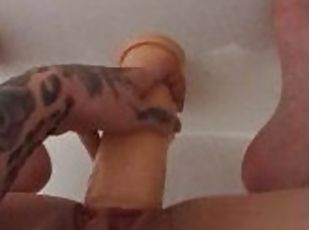 Tattooed Amateur blonde fucking until orgasm with dildo