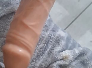 Dildo play at home waiting for the real large dick to ride him as soon 