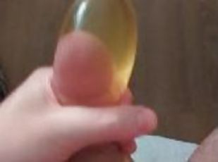 Pissing in condom - Warm piss running down my balls