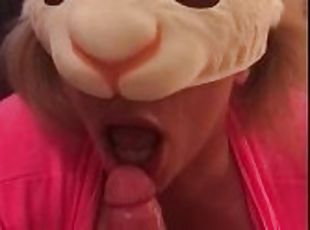 Bunny rabbit kinky mask huge tits POV deepthroat blowjob cum in mouth oral creampie (end on my site)