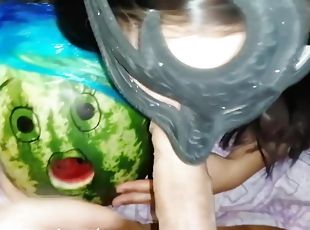 Double Hardcore Blowjob By Watermelon And Sexy Roommate Girl With Big Cumshot And Of Sperm