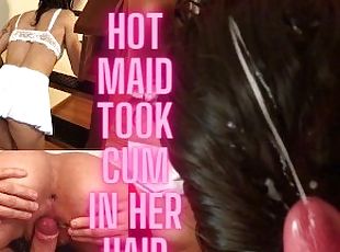 I took my hot maid cleaning the stairs and squirted cum in her hair