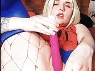 Horny Spidergirl loves to play with her glads dildo