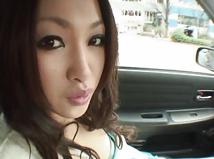 Kinky youn Asian fingers in the passenger seat before POV head in the car