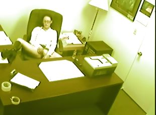 Secretary fingers and masturbates her pussy in the office