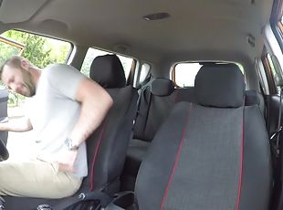 Horny driving instructor plows buxom babe in the car