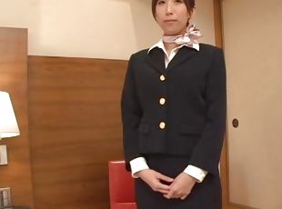 Asian stewardess devours cock between flights