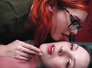 Sensual lesbian face licking