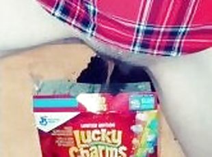 Peeing in a box of lucky charms