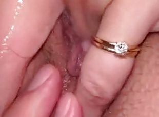 Hairy wifes wet pussy dripping juice in a close up shot of our amateur couple tape